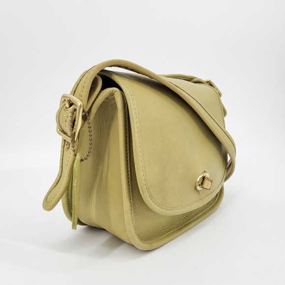 Vintage Coach Legacy Small Fold Over Flap Shoulder Bag Purse Green Leather - Picture 3 of 13